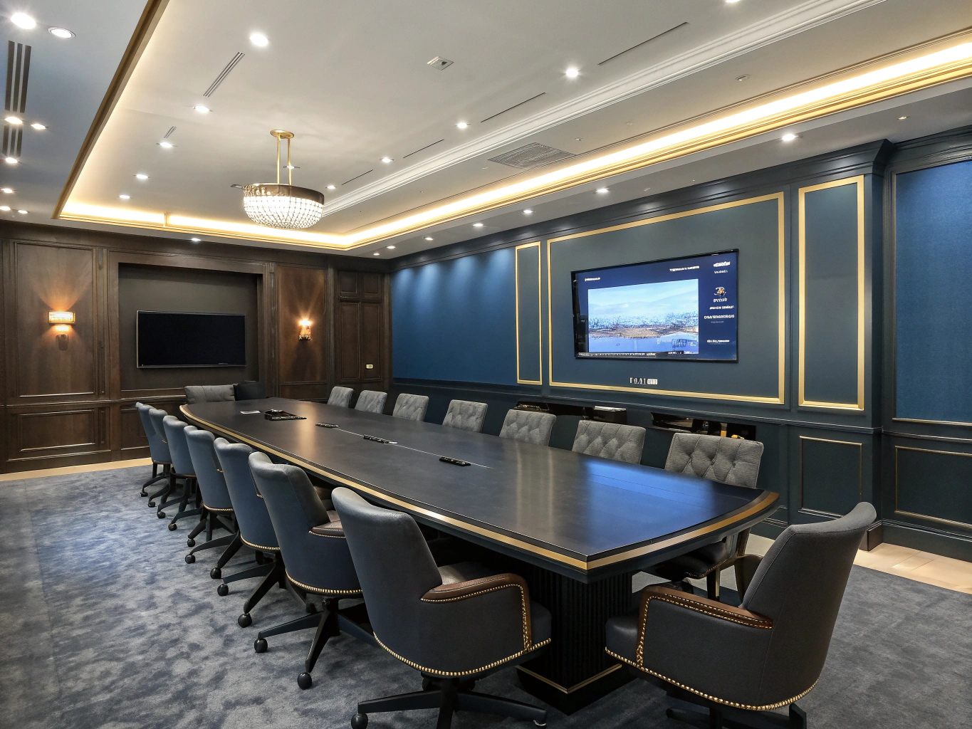 Conference room with acoustic wall coatings and architectural white baseboards