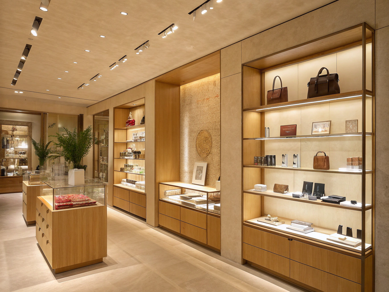 Retail shop interior with eggshell wall finish and sharp window frame trim